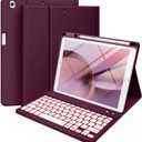 Hamile for iPad 9th Generation Case with Keyboard 10.2 Inch - Backlit Wireless Detachable Folio Keyboard Cover with Pencil Holder for iPad 8th Gen/7th Gen/iPad Pro 10.5"/iPad Air 3rd Gen (Raspberry)
