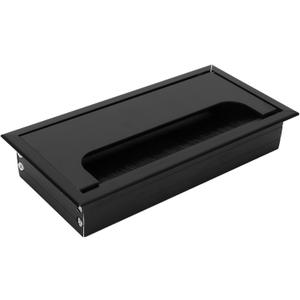 Joyzan Desk Grommet Cable Hole Cover, Rectangle Metal Wire Management Computer Managing Hiding Cord Office PC Organizer Aluminum Alloy Furniture Table Insert with Brush Outlet Port Home Black