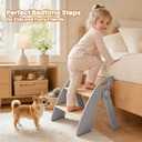 Wooden 2 Step Stool for Toddlers, Foldable 2-Step with Non-Slip Pads and Handles, Bamboo Step Stool for Kids Bathroom Sink and Potty Training, Kitchen Helper, Nursery Bedroom (Grizzly)