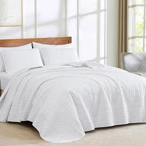 Chezmoi Collection Austin 3-Piece Oversized Bedspread Coverlet Set (Queen, White)