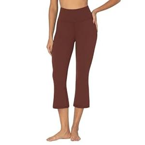 Sunzel Sunzfly Mini Flare Capris Leggings for Women, High Waist Bootcut Yoga Pants, Tummy Control Cropped Flared Workout Pant 23" Wine Red Medium