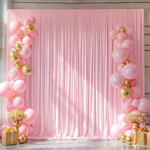 10x10ft Pink Backdrop Curtains for Wedding Parties Wrinkle Free Pink Curtains Photo Backdrop Drapes for Photography Birthday Baby Shower Soft Fabric Party Background for Photoshoot 5x10ft, 2 Panels