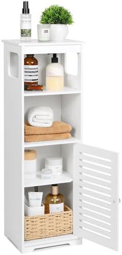 Small Bathroom Storage Cabinet, White Floor Standing Storage Cabinet Home Furniture Shelf,Suitable for Toilet Bedroom Kitchen Living Room