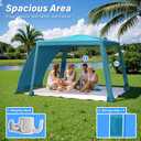 Beach Cabana-6.6x6.6Beach Canopy with Side Wall,Portable Umbrella Tent with Sand Pockets for Family & Friends,Easy Up Beach Sun Shelter for Outdoor Patios,Backyards,and Camping,Blue