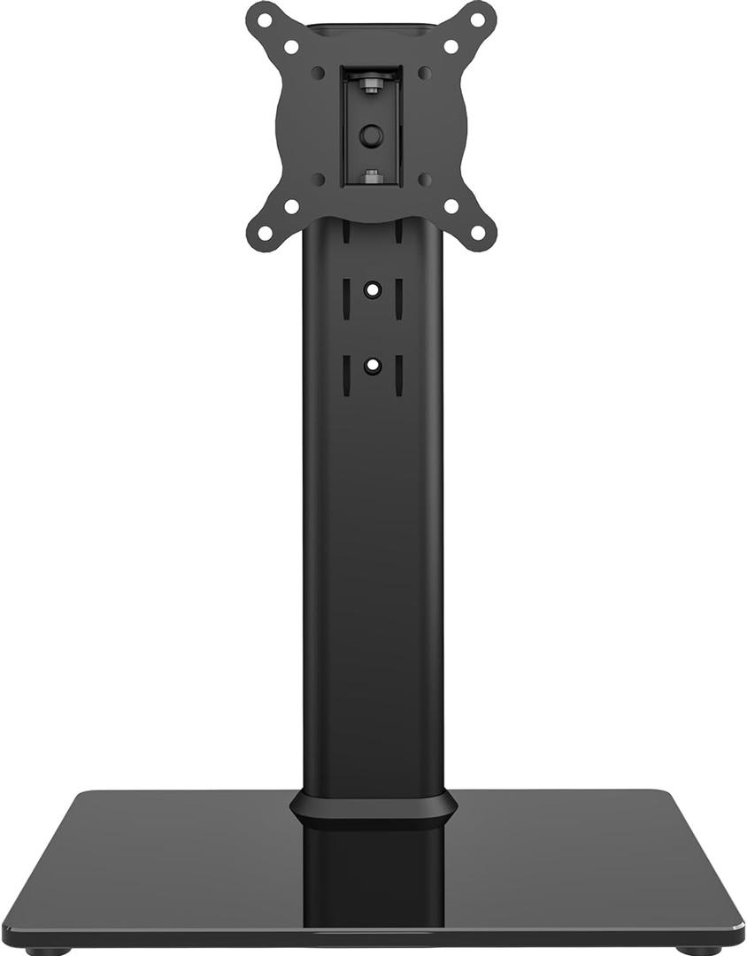 Universal Swivel TV Stand/Base Table Top TV Stand for 13 to 32 inch TVs with 100 Degree Swivel, 4 Level Height Adjustable, Heavy Duty Tempered Glass Base, Holds up to 77lbs, HT07B-001