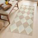 Checkered Print Washable Runners for Hallways 2x4, Ultra Thin Beige Small Rugs for Entryway Low Pile Non Slip Bathroom Rug, Modern Geometric Decor Neutral Throw Rug for Kitchen Laundry Bedroom