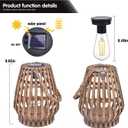 Solar Hanging Lantern Outdoor , Waterproof Natural Bamboo Lanterns with Handle Edison Bulb Design Solar Table Lamp Lights Decoration for Courtyard Patio Garden Farmhouse