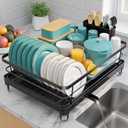 Sakugi Stainless Steel Dish Drying Rack for Kitchen Counter, Sink Organization and Storage Essentials with Silverware & Utensil Holder, Home and Apartment Decor, 12.5''W x 16.5'L, Black, Large - 12.5"W x 16.5"L