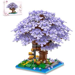 QISHOUTING Cherry Blossom Tree Building Set, 1113PCS, Flowers Bonsai Tree Mini Blocks Kit for Adult,Japanese Sakura-Tree House Building Blocks,Gift Ideas for Girls 8 10 12 14+ (Purple)
