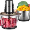 Food Processors with 2 Large Bowls(12 Cup+12 Cup), Reemix Electric Chopper with Powerful 500W Copper Motor, 4 Bi-Level Blades for Fruits, Meat, Vegetables, Baby Food, Nuts, 2 Speeds