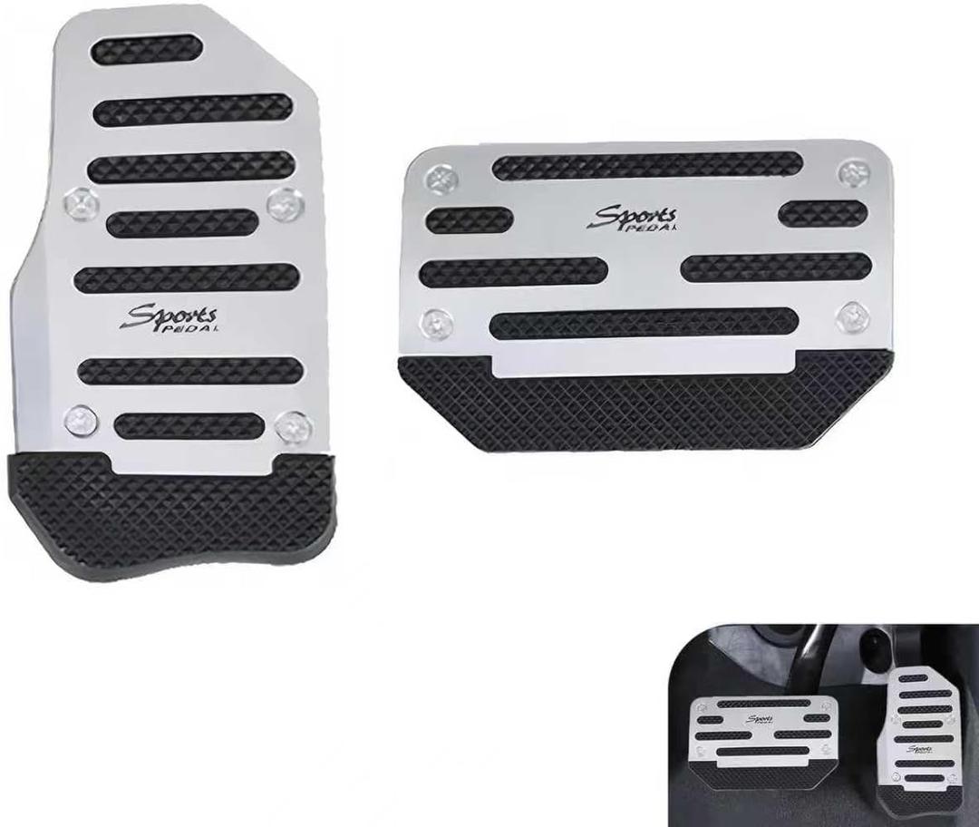 2 PCS Automatic Transmission Pedal Covers, Non-slip Car Pedal Covers, Alloy Gas and Brake Pedals Replacement Kit, Universal for Most Cars SUVs ATVs (Silver)