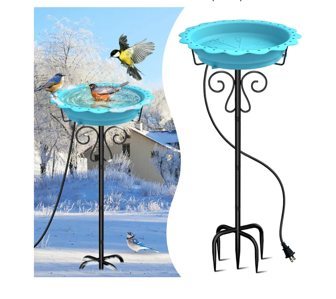 Heated Bird Bath for Outside Winter, Powerful 100W Thermostat Control Heated Bird Baths for Outdoors with 5-Prong Metal Stake, Heated Birdbath Water Heater for Garden Yard Patio Lawn (Blue)