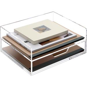 SANRUI 2-Tier Paper Letter Tray Organizer with Sliding Drawer,Stackable Desk Organizer,Acrylic Paper Tray for Office,Home or School,Clear