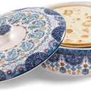 Bico Blue Talavera Ceramic Tortilla Warmer, 8.9 Inch Tortilla Holder with Lid for Taco Bread Pancake for Mexican Night and Party, Microwave and Dishwasher Safe