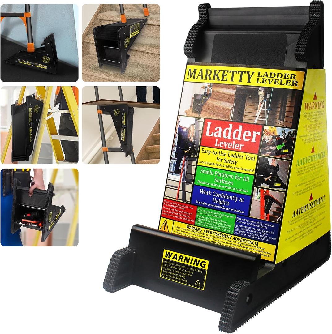 Ladder Leveler, Pitch Hopper, Ladder Stabilizer with Storage, Ladder Levelers for Stairs and Extension Ladders, Easy to Use, Conquer Uneven Ground (Regular Black)