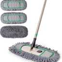 Eyliden Pro Dust Mops for Floor Cleaning - Total 3 Washable Microfiber Pads, One-Click Replacement, Telescopic Handle, Professional Design for Floors & Pet Hair (Grey+Green)