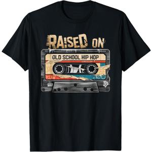 Raised ON Old School Hip HOP Tshirt Cassette Graffiti Rap T-Shirt (M, Black)