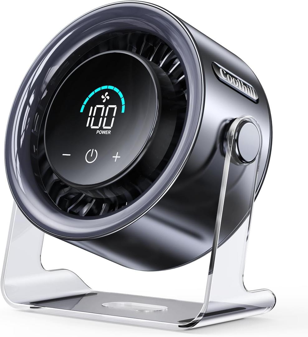 USB Desk Fan for Bedroom: 100 Speeds Digital Display Quiet Table Fan with Turbo Airflow, 120 Rotating Small Rechargeable Battery Desktop Fans for Bedroom Home Office (Black)