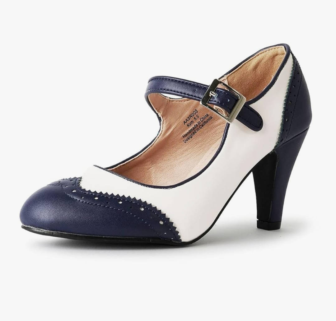 J. Adams Mary Jane Oxford Pumps - Cute Low Kitten Heels - Retro Round Toe Shoe with Ankle Strap - Kym 10