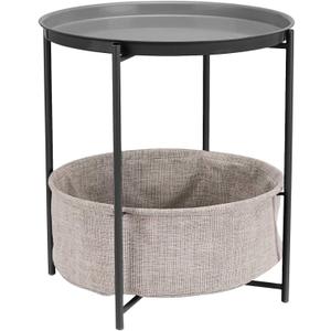 Amazon Basics Round Storage End Table, Nightstand for Bedroom or Living Room, Easy Assembly, with Cloth Basket, Charcoal/Heather Gray, 17.7 x 17.7 x 18.9 in | Side Table, with Cloth Basket, Storage