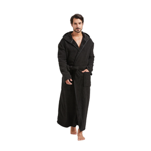 FashGudim 400g Mens Plush Robe with Hood Full Length Winter Long Luxury Hooded Bathrobe for Men Big and Tall L/Xl