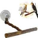 Portable Bird Perch Stand- T-Shaped Natural Apple Wood with Vacuum-Grip Suction Cup for Windows, Flat Tiles, Bath/Car/Travel - Durable & Safe for Parrots, Cockatiels, Lovebirds (Small to Medium Birds)