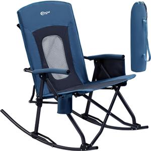 PORTAL Oversized Folding Rocking Camping Chair Portable Outdoor Rocker with High Back Hard Armrests Carry Bag, Supports 400 lbs, Mesh Back