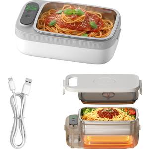 Radio Heater Lunch Box Rechargeable Portable Food Warmer with Digital Display and Keep-Warm Function 1L Large Capacity Food Warmer Ideal for Office Camping Travel