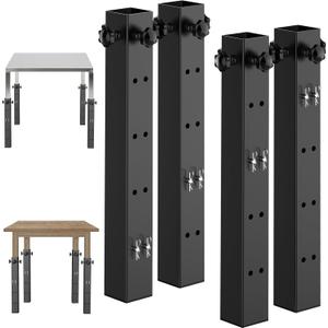 4 Pack Table Leg Extenders,Adjustable Metal Square Folding Table Leg Risers,Folding Extensions for Square Straight Legs, (4 Levels Adjustable Height 3.4"/6.6"/9.8"/13")