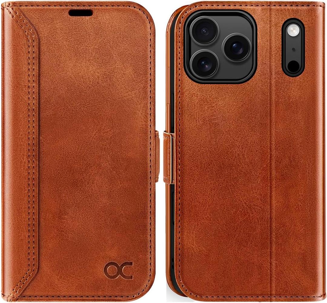 OCASE Compatible with iPhone 17 Pro Wallet Case, PU Leather Flip Folio Case with Card Holders RFID Blocking Kickstand [Shockproof TPU Inner Shell] Phone Cover 6.3 Inch 2025, Retro Brown