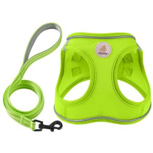 Hipubby Dog Harness and Leash Set, No Pull Soft Mesh Puppy Harness for Small Medium Dogs, Cats - Step in Reflective Breathable Lightweight Vest Harness for Walking, Training - Bright Green, M