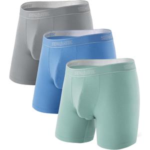 Separatec Mens Underwear with Pouch Premium Soft Micro Modal Boxer Briefs Comfortable Dual Pouch Underwear for Men 3 Pack(XL, Sky Blue/ Gray/ Pale Green)