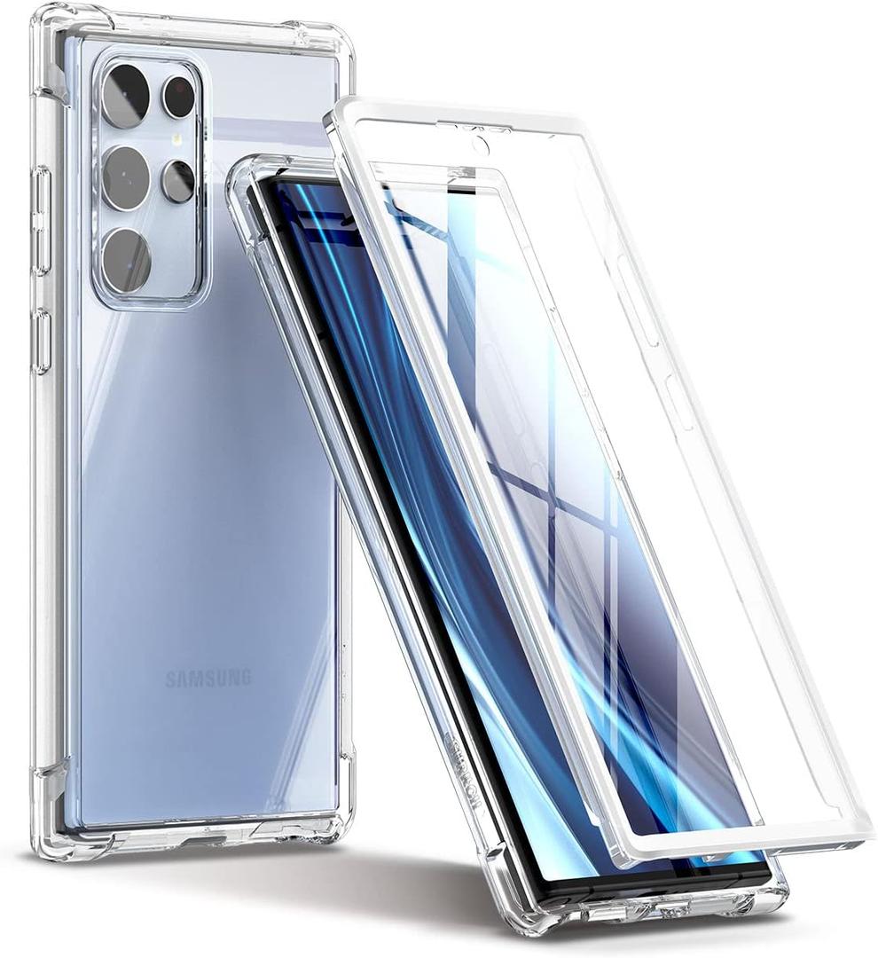SURITCH for Samsung Galaxy S22 Ultra Clear Case 6.8" (Only), [Built-in Screen Protector] Full Body Protective Hard Shell+Soft TPU Phone Case for Samsung S22 Ultra -(Full Clear)