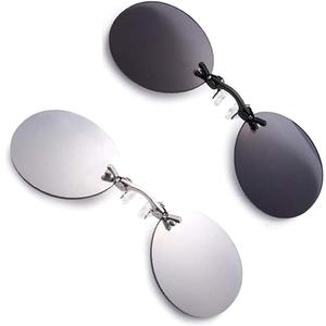 2 Pack Retro Round Clip On Nose glasses Matrix Morpheus Movie rimless sunglasses (Black)