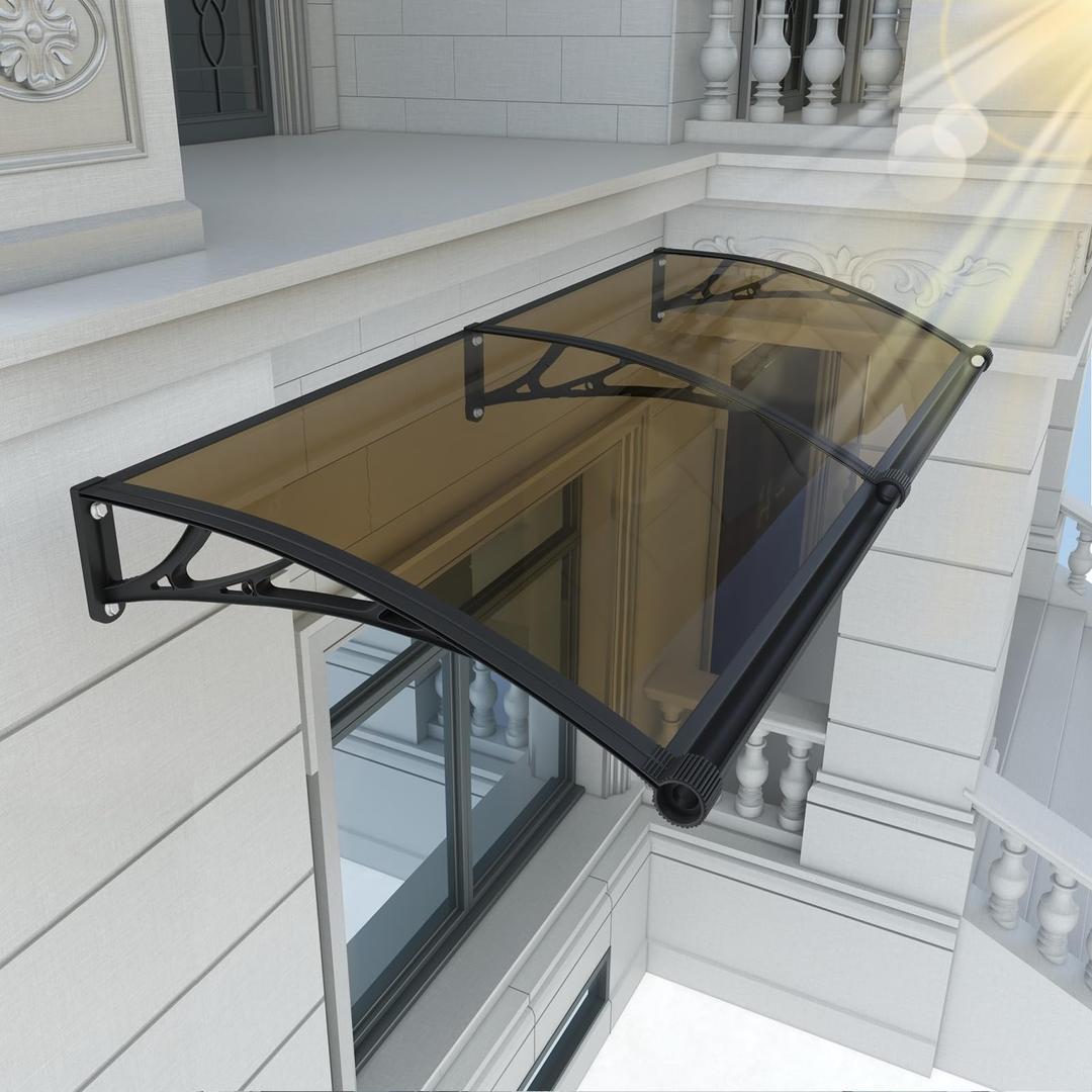 Awning for Door Entrance 32x40 Inch, Polycarbonate Canopy Front Door Awnings Exterior with Separate Drainage, All-Weather UV, Rain & Snow Protection for Porch, Patio, Window, or Deck