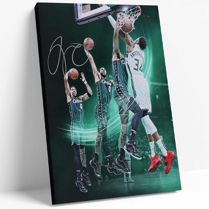 Sports Canvas Wall Art Basketball Superstar Shooting Action Poster Print for Basketball Fans Sport Wall Decor for Boys Bedroom Dorm Gaming Room Home Office Framed 12"x16"