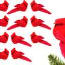 12 PCS Cardinals Christmas Ornaments, Clip On Artificial Red Birds Cardinals for Christmas Tree Ornaments Wreath Centerpiece Crafts Bird Decorations - 3.7" Long