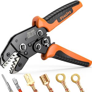 Preciva 5-in-1 Wire Crimper, Dupont Terminals & Open Barrel Terminals - AWG 28-16 Ratcheting Crimper with 5 Marked Precision Jaws, Fits Deutsch, JST, Molex, Delphi, AMP&More Automotive Wire Connectors