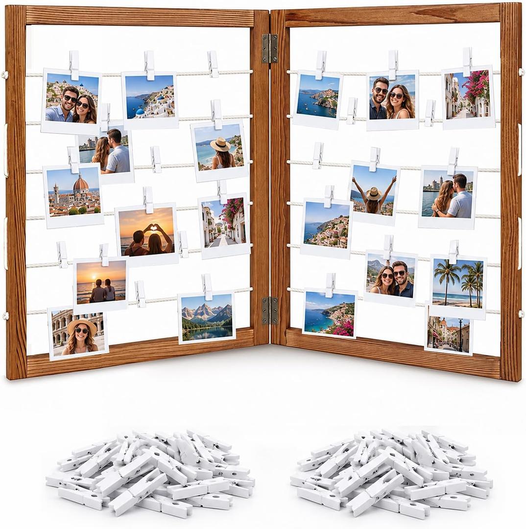 Wood Photo Hanging Boards with Clips, 36x24 2-Panel
Free-standing Photo Display Board with Vintage Farmhouse Design. Perfect for Christmas, Graduation or Any Festive Decor
