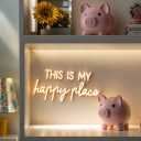Neon Lights for Wall Decor - This Is My Happy Place Neon Signs for Teen Girls Bedroom Decor, Led Sign for Wall Decor, Nightstand Light, Dimmable Switch USB Power, Adhesive Hook Included