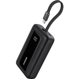 Anker Portable Charger, 10,000mAh 30W Power Bank, USB-C in and Out Fast Charging Battery Pack, Travel Essential Phone Power Bank, for iPhone 17/16, Galaxy and More (Black, 10000.00, Milliamp Hours)