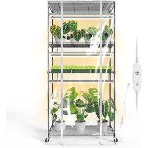 Bstrip Indoor Greenhouse with Grow Light, Tall Green House with 6 Pack T5 Full Spectrum Plant Lights with Timer, Plant Shelf with Tent for Indoor Plant, Seed Starting, Seed Tray, 35.4"x13.8"x70.8"