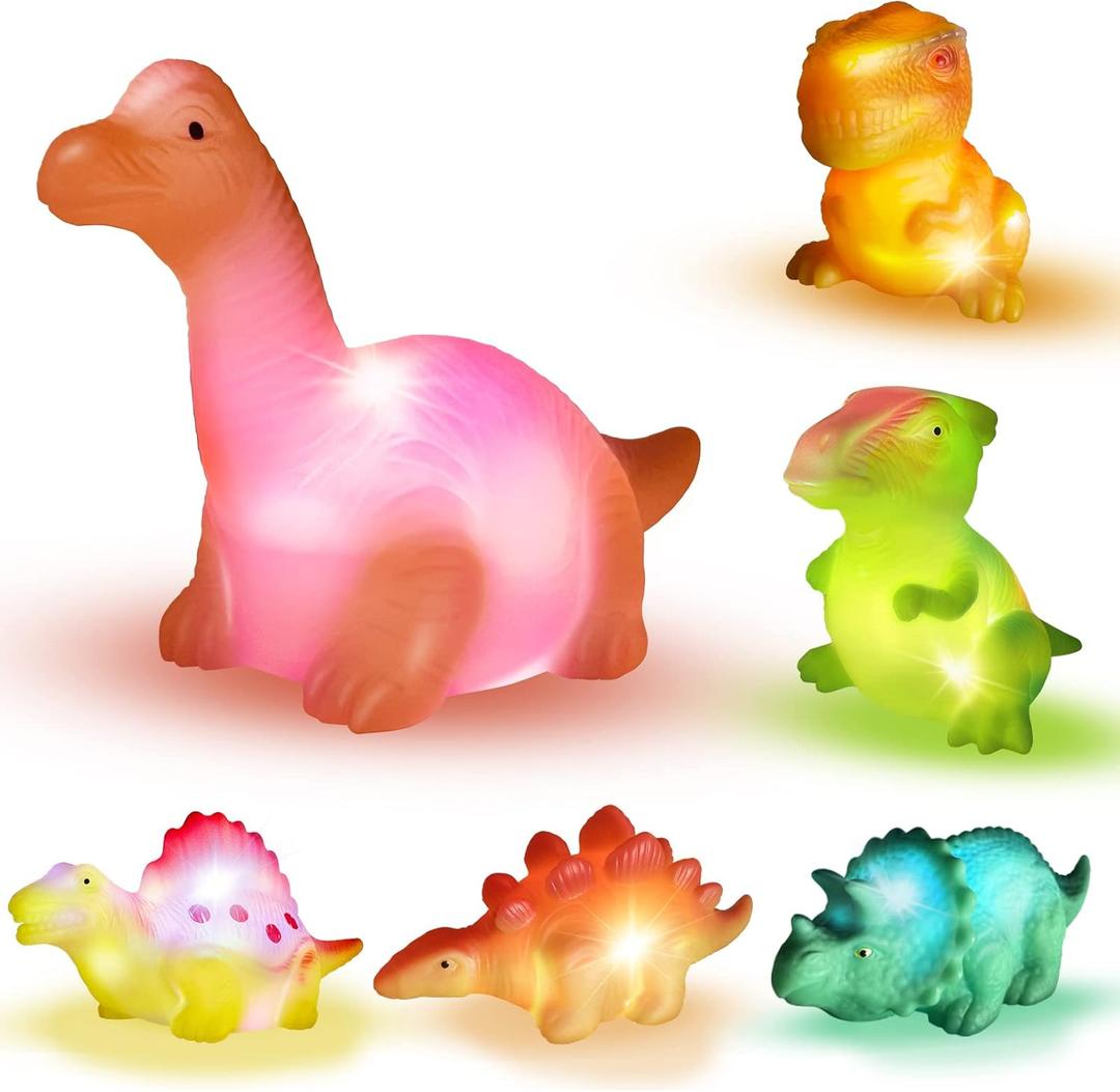 Light Up Bath Toys,6 Packs Floating Dinosaur Bathtub Toys for Toddlers,No Hole Baby Bath Toys for Kids,Great Birthday Christmas Easter for Boy and Girl Preschool