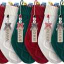 Personalized Christmas Stockings - 18 Inches Hanging Stockings with DIY Snowman Name Tags, 6 Pack Large Size Knitted Stockings for Mantels, Christmas Tree Family Holiday Decor, Red Green White