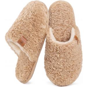 EverFoams Women's Fuzzy Slip-on Slippers Warm Cozy Soft Lightweight Memory Foam Indoor House Shoes (9-10)