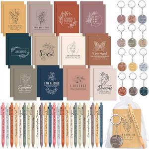 Mooliwe 24 Set Positive Affirmation Gift Set Gratitude Notebooks with Pens Acrylic Keychains Small Bags Motivational Notepads for Women Coworkers Christmas Adults Party Favors (Vibrant)