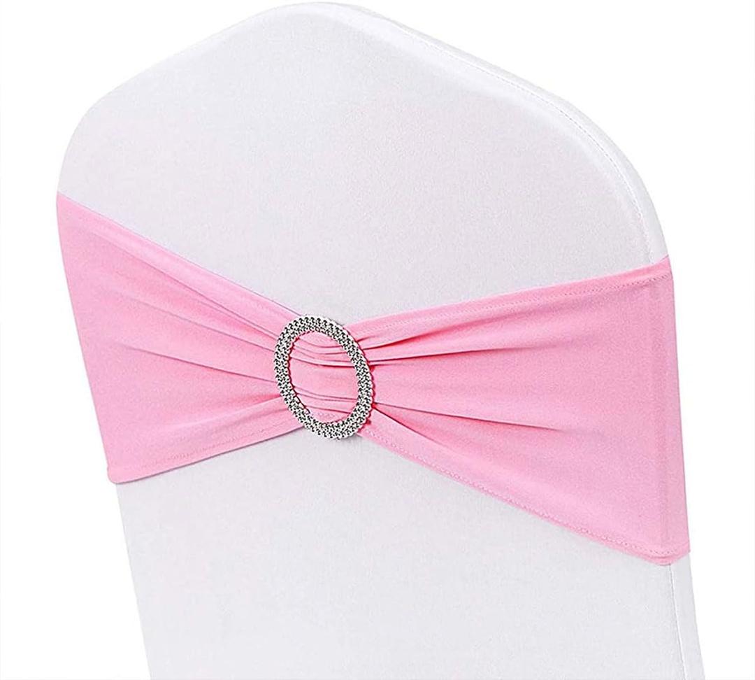 Albassa Chair Sashes Spandex Stretch Chair Bows with Buckle Slider for Wedding Party Decorations (Pink, 25PCS)