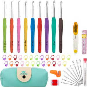 Crochet Hooks 9 Sizes Crochet Hook Set, 49 Pack Yarn Crochet Kit for Beginners, Knitting Needles with Ergonomic Handles for Arthritic Hands, Crochet Needle Kit with Blue Case for Crocheters Crochet Hooks 9 Sizes Crochet Hook Set, 49 Pack Yarn Crochet Kit for Beginners, Knitting Needles with Ergonomic Handles for Arthritic Hands, Crochet Needle Kit with Blue Case for Crocheters