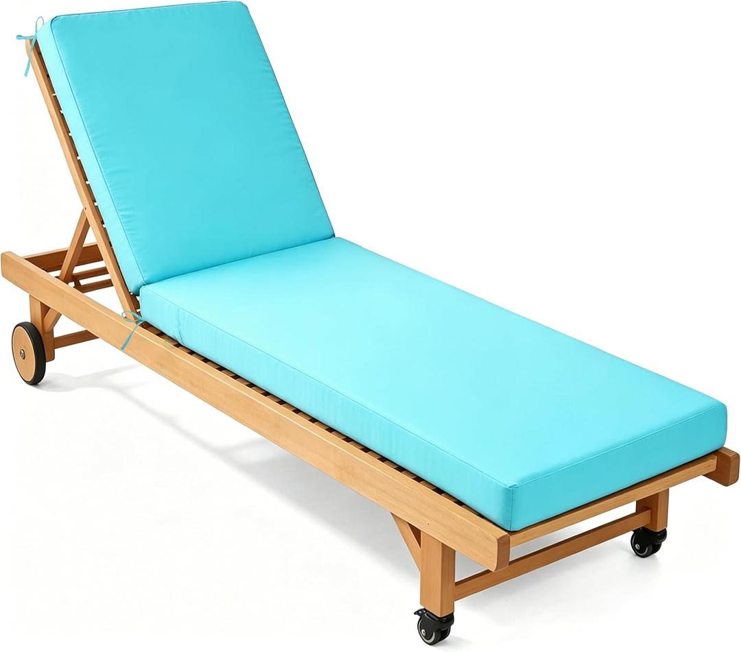 Chaise Lounge Cushions Outdoor 72x21x3.5 Inch, Waterproof and Fade Resistant Chair Cushions for Outdoor Furniture Replacement, Thickened Patio Pool Lounger Pads with 4 Ties for Pool Lawn, Light Blue