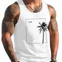 Tank Tops Men Sleeveless Shirts for Men Tank Tops for Men Summer Beach Muscle Plam Tree Men Tank Top Workout Casual White Graphic Vacation Mens Sleeveless Tee Shirts, Size Medium